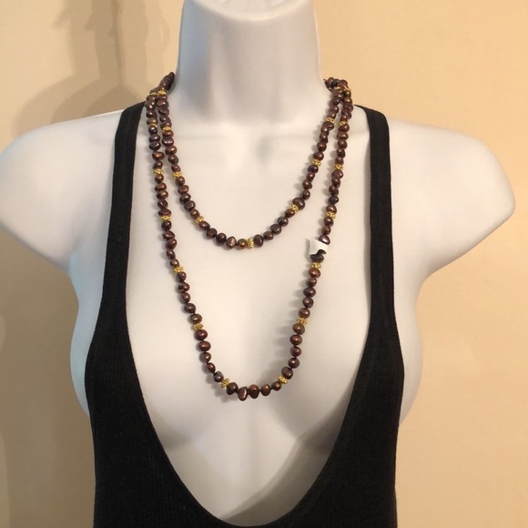 Retro freshwater pearls long infinity flapper necklace statement coastal boho - Picture 3 of 5